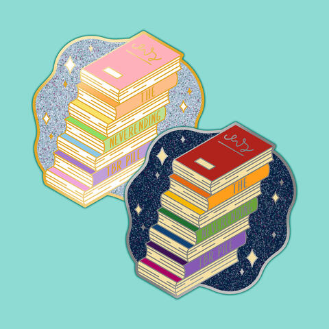 The neverending TBR pile enamel pin designs The neverending TBR pile enamel pin designs