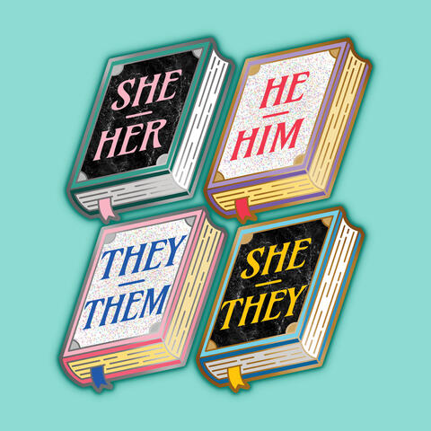 Book shaped pronoun enamel pins Book shaped pronoun enamel pins