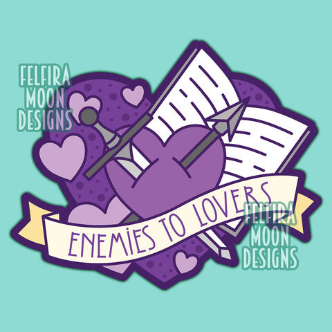 Enemies to lovers design for wooden pins and stickers