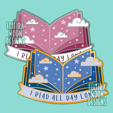 I read all day long enamel pin designs