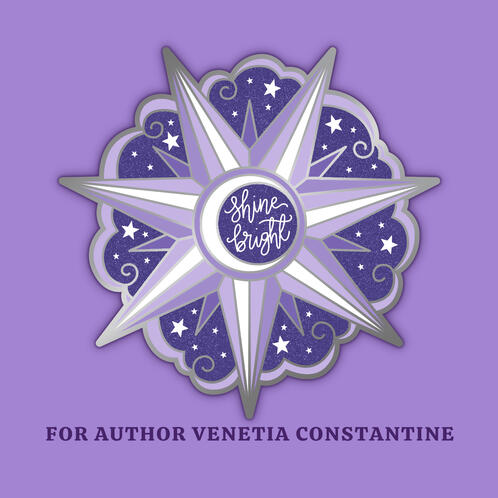 Enamel pin design for author Venetia Constantine RP box Enamel pin design for author Venetia Constantine RP box